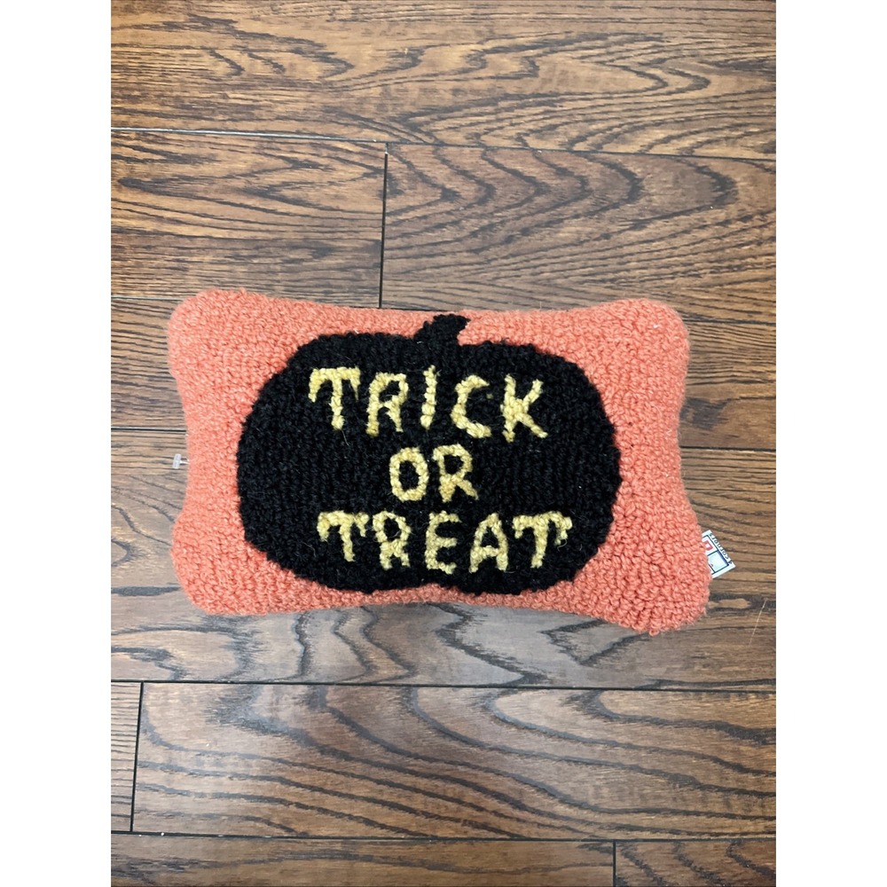 Chandler 4 Corners Halloween Trick Or Treat Pumpkin Wool Pillow 8x12 Orange NEW